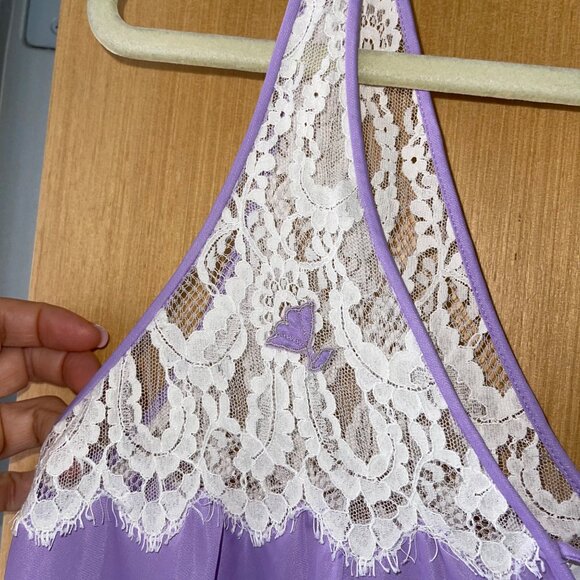 Lucie Ann Vintage Womens Nightgown Size Small Lavender Lace Tie Front - Picture 11 of 14